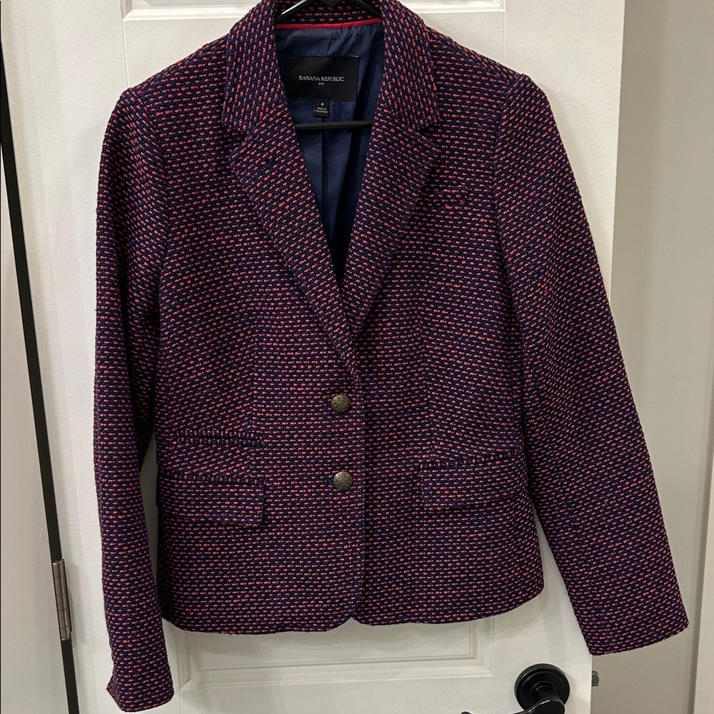 Banana Republic Navy and Orange Patterned Blazer